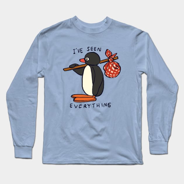 pingu penguin leaving / i've seen everything meme Long Sleeve T-Shirt by mudwizard